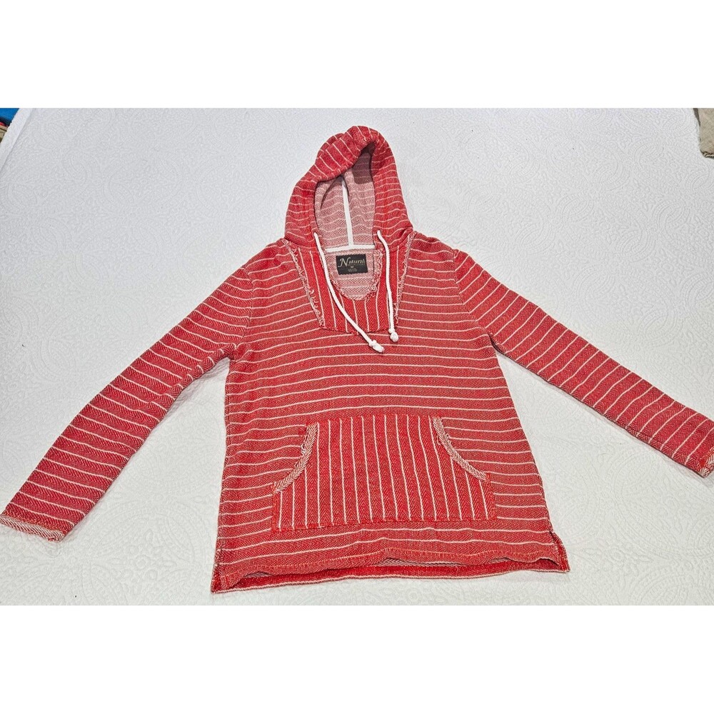 New Natural Reflections Knit Hoodie Medium Egret Stripe Cotton Baja Pullover